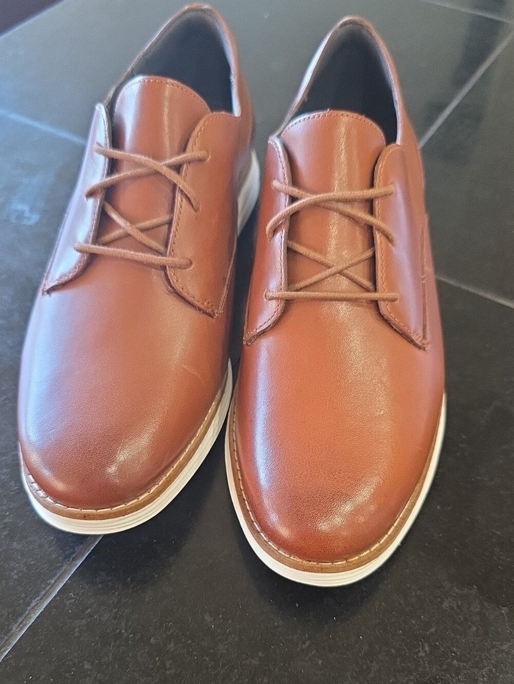 Cole Haan Tan Brown Leather Lace-Up Oxford Flats